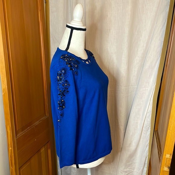 Alfred Dunner navy blue beaded pullover top size PL - Picture 5 of 6